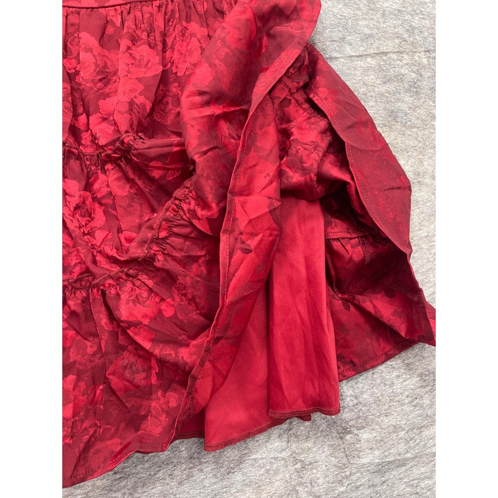 Altar'd State Burgundy Red Floral Jacquard Smocked Tiered Mini Dress Womens M - Picture 7 of 11
